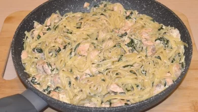 Photo of Паста с лососем и шпинатом в сливочном соусе